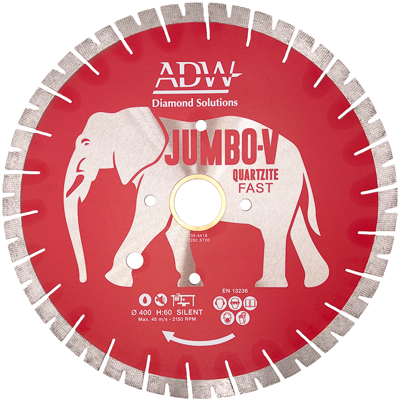 The ADW Jumbo-V red bridge saw blade for quartzite